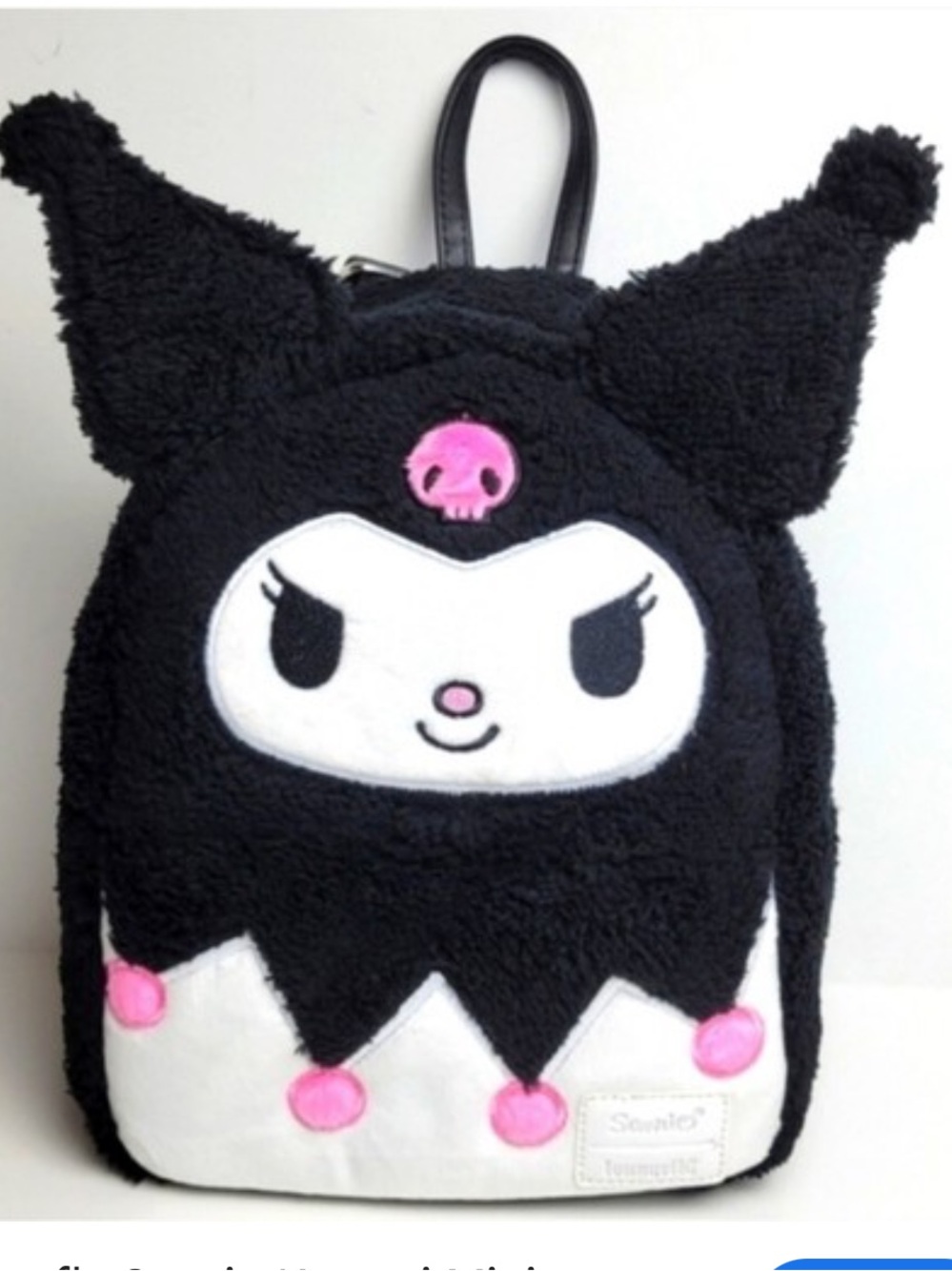 Kuromi Plush Mini Backpack - Black & White with Pink Accents